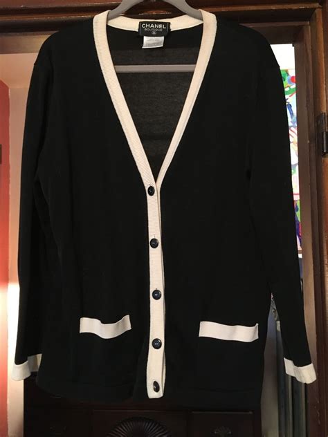 chanel looking cardigan|Chanel cardigan black and white.